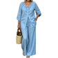 Women's Button-Down Drawstring Top & Wide-Leg Pants Set