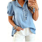 Women's Ruffle Collar Denim Top