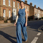 Women's Sleeveless Asymmetric Wrap Denim Jumpsuit