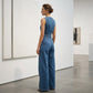 Women's Sleeveless Asymmetric Wrap Denim Jumpsuit