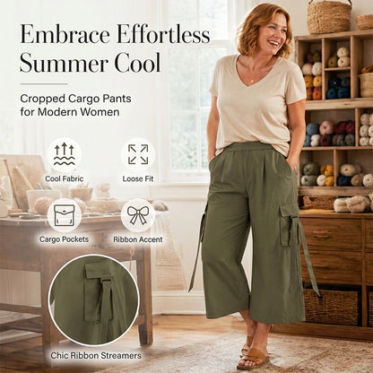 Women's Cropped Wide-Leg Cargo Pants