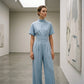 Women's Short Sleeve Mock Neck Wide-Leg Jumpsuit