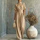 Women's Short Sleeve Mock Neck Wide-Leg Jumpsuit