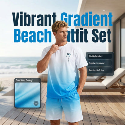 ⏳🔥LIMITED-TIME 50% OFF! 🌊Men's Gradient Short Sleeve and Shorts Set