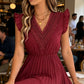 Women's Lace V-Neck Ruffle Sleeve Pleated Midi Dress