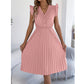 Women's Lace V-Neck Ruffle Sleeve Pleated Midi Dress
