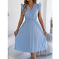 Women's Lace V-Neck Ruffle Sleeve Pleated Midi Dress