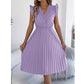 Women's Lace V-Neck Ruffle Sleeve Pleated Midi Dress