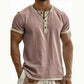 👕Men's Short Sleeve Breathable Henley Shirt– Breathable Textured Top With Contrast Trim✨