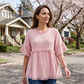 Women's Casual Fringe-Trim Ruffle Sleeve Top