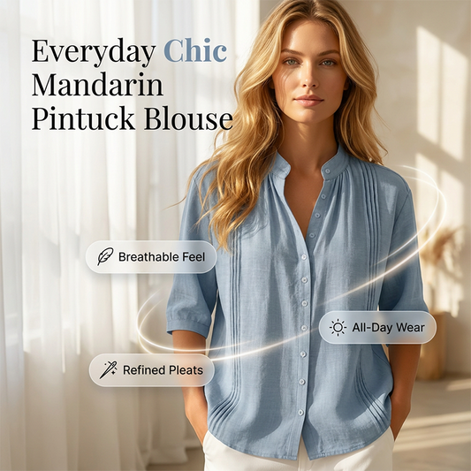 Women's Casual Mandarin Collar Pintuck Top