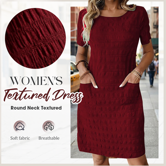 Women's Round Neck Textured Knee-Length Dress