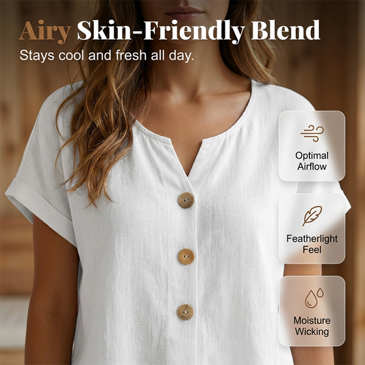 Women's V-Neck Button Casual T-Shirt