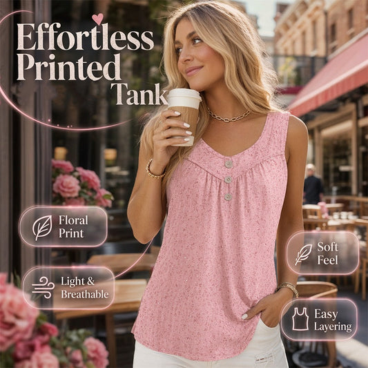 Women's Printed Sleeveless Top with Button Detail