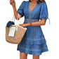 Women's V-Neck Lace Tiered Ruffle Dress