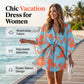 Women Summer V-Neck Flutter Sleeve Vacation Dress with Drawstring