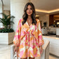 Women Summer V-Neck Flutter Sleeve Vacation Dress with Drawstring