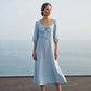 Casual Solid Color Midi Dress with Elegant Bowknot and Square Neck