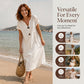 🌿 Summer Midi Dress with V-Neck & Decorative Buttons – Light Linen Material, Short Flared Sleeves – Simple Elegance for the Woman with Taste ✨