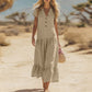 Women's Flowy Button V-Neck Maxi Dress
