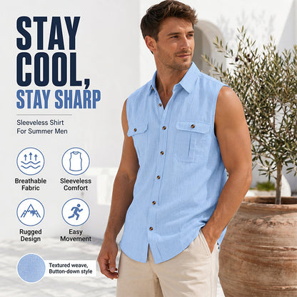 Men's Summer Sleeveless Button-Down Shirt