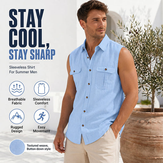 Men's Summer Sleeveless Button-Down Shirt