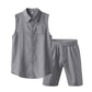 Men's Linen Sleeveless Shirt & Shorts Set