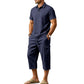 👕Men Summer Linen Set Loose Shirt and Cargo Shorts Two Piece Outfit