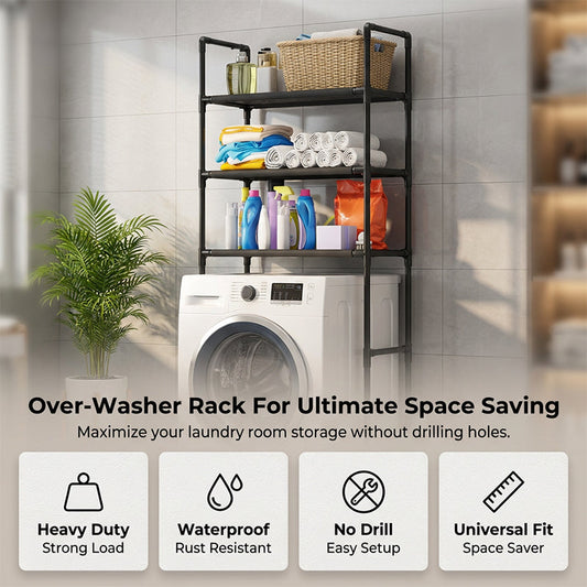 🗄️50% OFF NOW ! 🧺No-Drill Over-Washer Storage Rack, Waterproof Rustproof Laundry & Bathroom Organizer Shelf for Space Saving