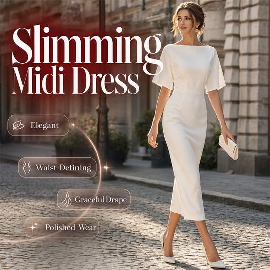 Women Elegant Boat Neck Flutter Sleeve Dress