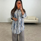 Women Tie Dye V Neck Roll Up Sleeve 2 Piece Matching Pants Set