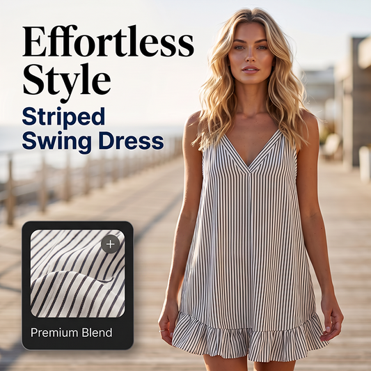 Women Casual Striped Sleeveless V-Neck Ruffle Beach Swing Dress