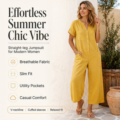 Women's Casual Short Sleeve Wide-Leg Jumpsuit