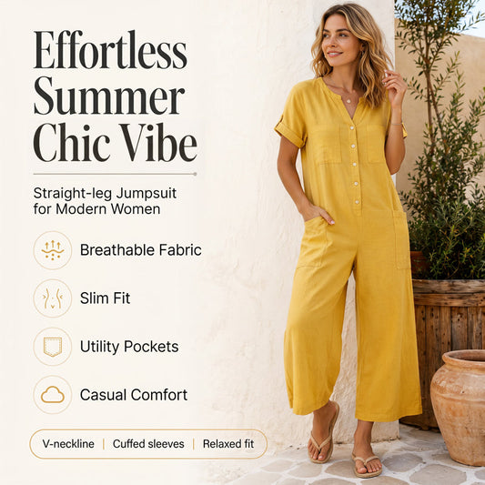 Women's Casual Short Sleeve Wide-Leg Jumpsuit