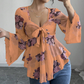 Women's Floral Print Square Neck Tie-Front Blouse