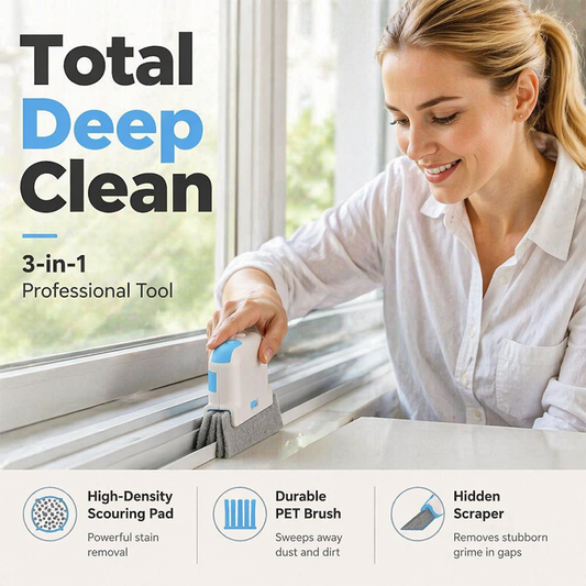 🔥Final 3 Hours:Buy 1 Get 1 Free ：ONLY ￡6.99!!🪟3-in-1 Window Track Cleaning Tool with Scrubbing Pad🎁