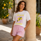 👚 Women's Lemon Graphic T-Shirt & Striped Shorts Set — Summer Co-Ord with Oversized Tee & Matching Shorts