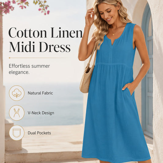 Women Sleeveless Cotton Linen Dress