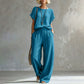 Women's Short Sleeve Top & Wide-Leg Pants Set