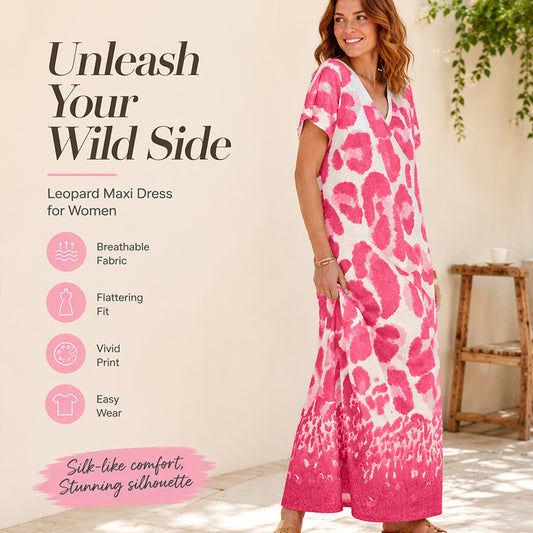 Women's Casual V-Neck Leopard Print Dress