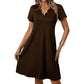 Women's Scalloped V-Neck High Waist Solid Color Dress