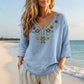 Women's Vintage Floral Embroidery V-Neck Top