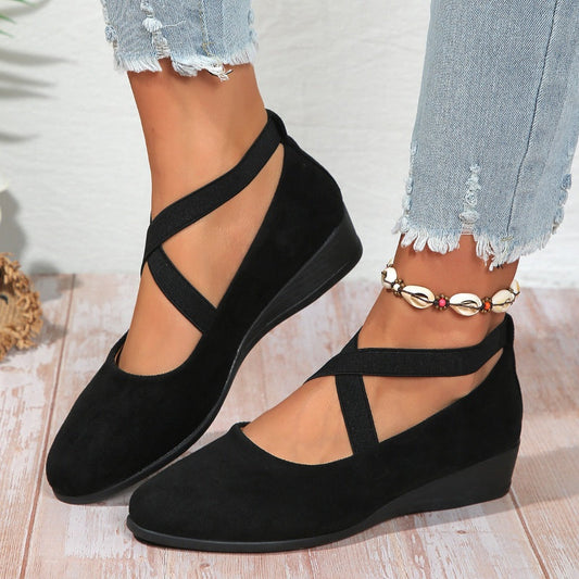 ✨Elegant Solid Color Elastic Strap Low Wedge Shoes✨𝘉𝘶𝘺 2 𝘢𝘯𝘥 𝘨𝘦𝘵 𝘢𝘯 𝘦𝘹𝘵𝘳𝘢 8% 𝘥𝘪𝘴𝘤𝘰𝘶𝘯𝘵