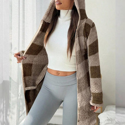 🍂 Women’s Plaid Zip-Up Hooded Jacket – Cosy Comfort Meets Effortless Autumn Style