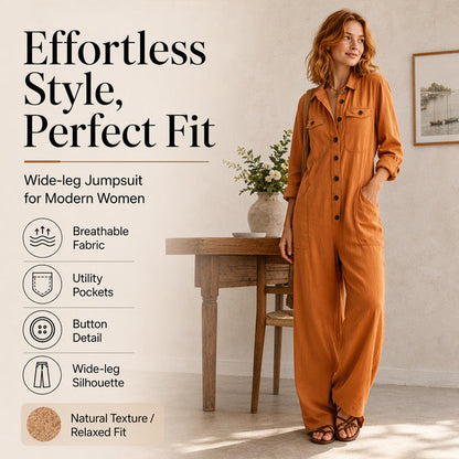 ✨🍂 Women’s Wide-Leg Cargo Jumpsuit – Effortless Utility Style & Autumn Comfort