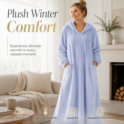 ❄️ Cozy Winter Comfort | 👗✨Women's Plush Hooded Maxi Lounge Dress