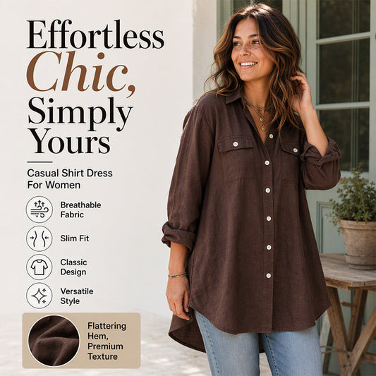 ✨👚Women's Cotton Linen Long Sleeve Shirt Dress