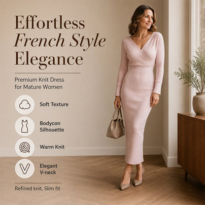 👗✨Women's Elegant Wrap V-Neck Ribbed Knit Dress