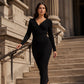 👗✨Women's Elegant Wrap V-Neck Ribbed Knit Dress