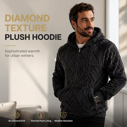 ✨Men's Plush Diamond Cable Knit Textured Hoodie
